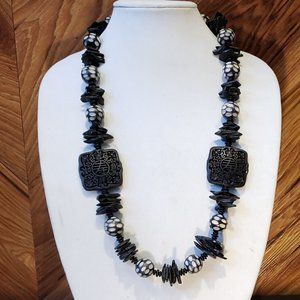 New Handmade Black/Cream Wood Bead Necklace